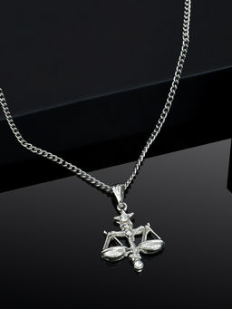 Estele - Rhodium Plated Libra Zodiac Sign Designer Pendant with Crystal for Women