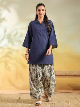 Jaipur Kurti - Navy Blue Solid Kurta and Salwar