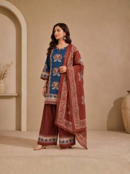 Jaipur Kurti - Blue Embroidered Kurta and Palazzo with Dupatta