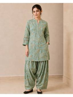 Jaipur Kurti - Green Floral Printed Kurta and Salwar