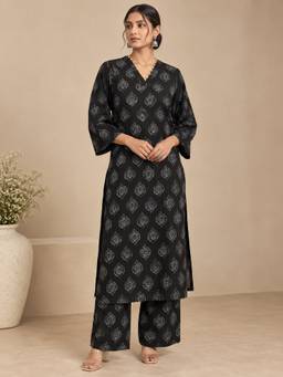 Jaipur Kurti - Black Printed Kurta and Palazzo