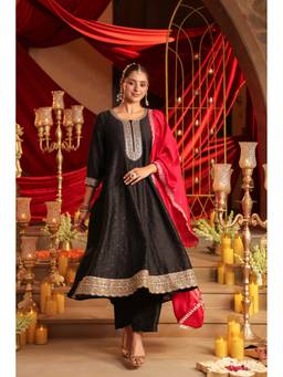 Jaipur Kurti - Black Embroidered Kurta and Pant with Dupatta