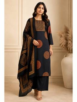 Jaipur Kurti - Black Embroidered Kurta and Palazzo with Dupatta
