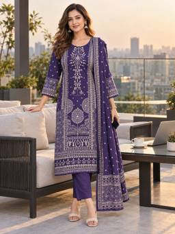 BERRYLICIOUS - Purple Cotton Mirror Printed Kurta with Pant and Dupatta