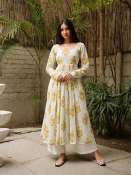 KRUTICO - Yellow Buta Kameez Kurta with Palazzo
