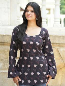 KRUTICO - Savi Black Hand Block Printed Short Kurti