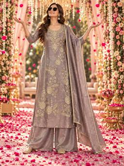 BERRYLICIOUS - Lavender Tissue Embroidered Kurta with Palazzo and Dupatta