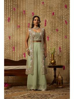 Alaya by Stage3 - Mint Green Embellished Shrug and Top and Palazzo