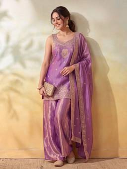 Jaipur Kurti - Women Embroidery Purple Kurta with Palazzo and Dupatta