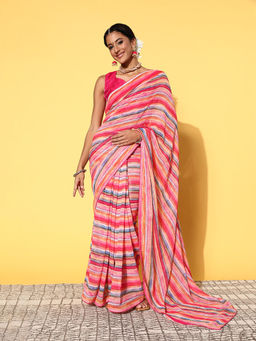 Odette - Pink Sequence Printed Georgette Saree with Unstitched Blouse