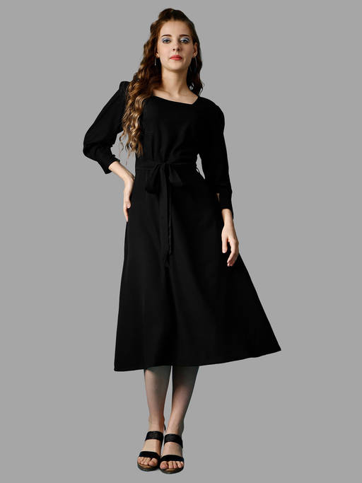 sleeve petite midi black dress