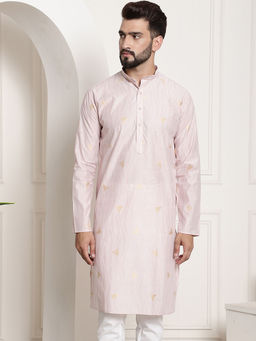 SOJANYA - Men Jacquard Silk Peach Colour Long Kurta