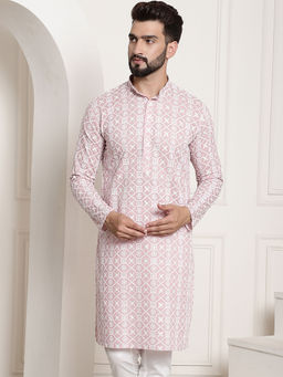 SOJANYA - Men Cotton Embroidered Pink Colour Long Kurta