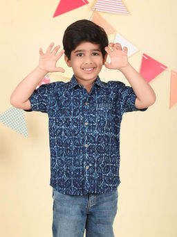 Fabindia - Blue Cotton Dabu Printed Shirt