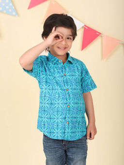 Fabindia - Blue Cotton Hand Block Printed Shirt