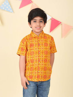 Fabindia - Yellow Cotton Hand Block Printed Shirt