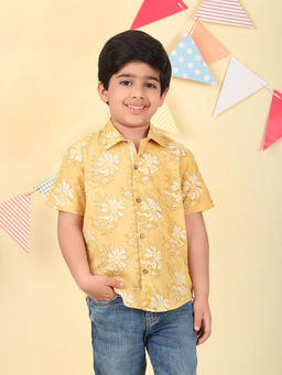 Fabindia - Yellow Cotton Floral Printed Shirt