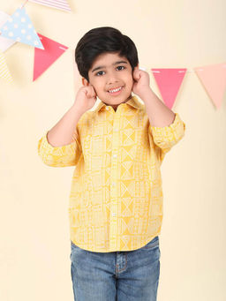 Fabindia - Yellow Cotton Hand Block Printed Shirt