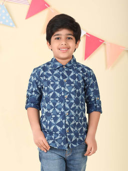 Fabindia - Navy Blue Cotton Dabu Printed Shirt