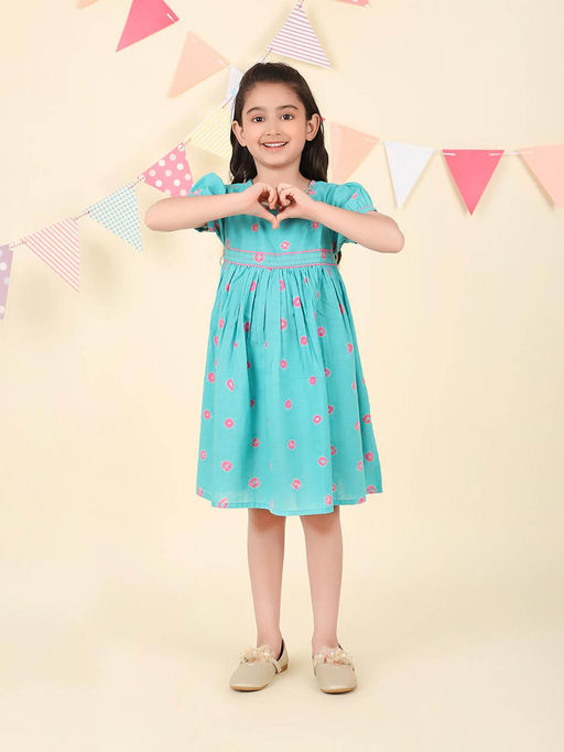 Buy Fabindia Blue Cotton Bandhani Dress (2-3 Years) Online