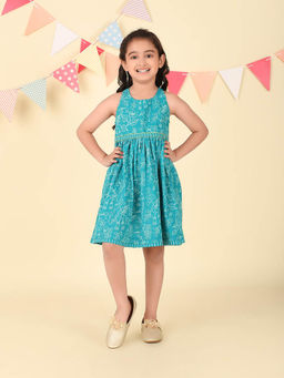 Fabindia - Turquoise Cotton Printed Dress