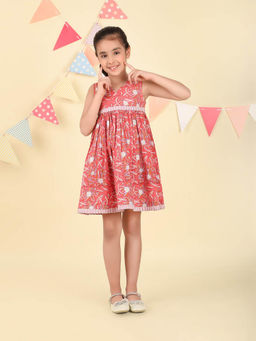 Fabindia - Pink Cotton Hand Block Printed Dress