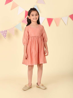 Fabindia - Peach Cotton Silk Woven Dress