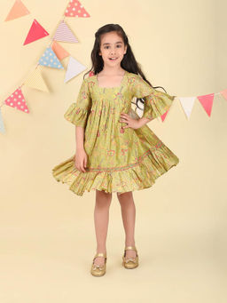 Fabindia - Green Cotton Silk Printed Dress