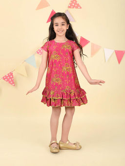 Fabindia - Pink Cotton Silk Printed Dress