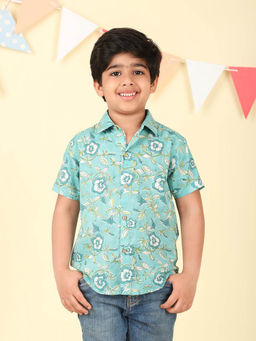 Fabindia - Blue Cotton Floral Printed Shirt