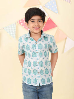 Fabindia - Blue Cotton Hand Block Printed Shirt