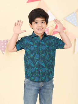 Fabindia - Navy Blue Cotton Printed Shirt