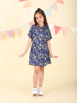 Fabindia - Navy Blue Cotton Floral Printed Dress