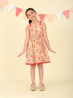 Fabindia - Beige Cotton Floral Printed Dress