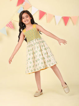 Fabindia - Yellow Cotton Hand Block Printed Dress