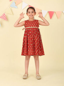 Fabindia - Red Cotton Hand Block Printed Dress