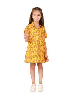Fabindia - Yellow Cotton Hand Block Printed Dress