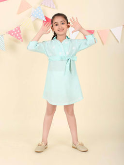 Fabindia - Green Cotton Chikankari Dress with Belt