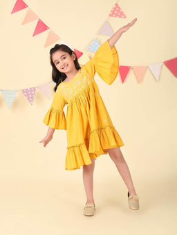 Fabindia - Yellow Cotton Chikankari Dress