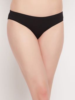 Clovia - Low Waist Solid Bikini Panty With Inner Elastic - Cotton - Black