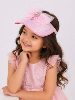 Choko - Pastel Pink Sparkle Bow Cap Hairband with Pink Crystal Drop
