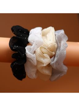 Choko - Girls Set of 4 Metallic Glitz Stone Studded Hair Scrunchies