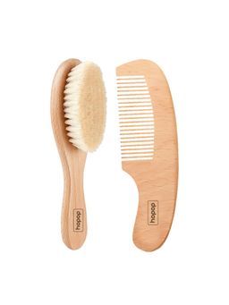 Hopop - Natural Soft Bristles Hair Brush and Wooden Comb Set Brown