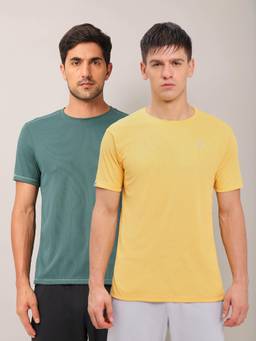 Technosport - Men Solid Slim Fit Round Neck Sports T-Shirt (Pack Of 2)