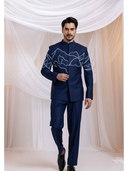 SMRITI - Navy Blue Alpine Edge Bandhgala and Pant Set