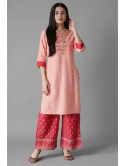 Aurelia - Peach Pink Embroidered Kurta Palazzo (Set of 2)