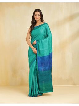 Fabindia - Women Navy Blue Silk Printed Saree Without Blouse