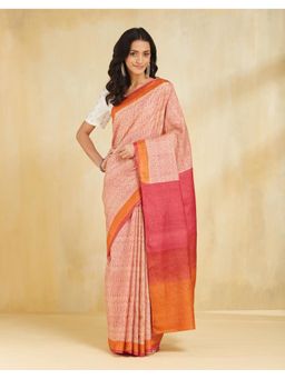 Fabindia - Women Orange Silk Printed Saree Without Blouse