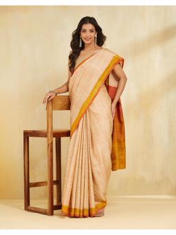 Fabindia - Women Orange Silk Printed Saree Without Blouse