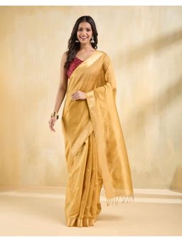 Fabindia - Women Yellow Cotton Silk Woven Saree Without Blouse